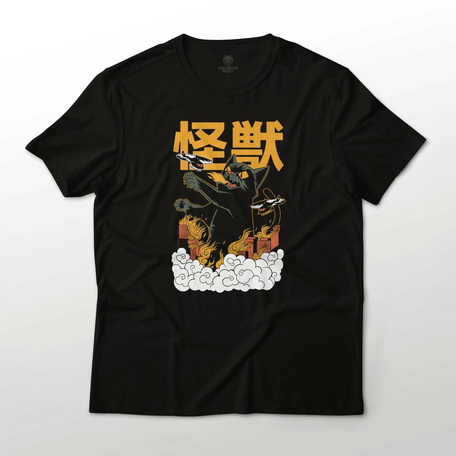 Giant Kaiju Cat Cat Zilla Funny Graphic Art Tee Fine Jersey T-T-Shirt 3XL