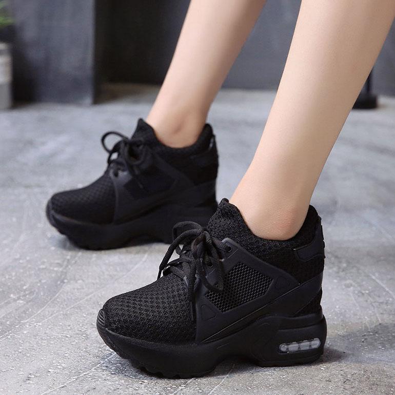 

red platform sneakers shoes Women Fashion Breath Mesh Casual Platform Sneakers Surface Shoes Thick Bottom Footwear Round Head 8.5