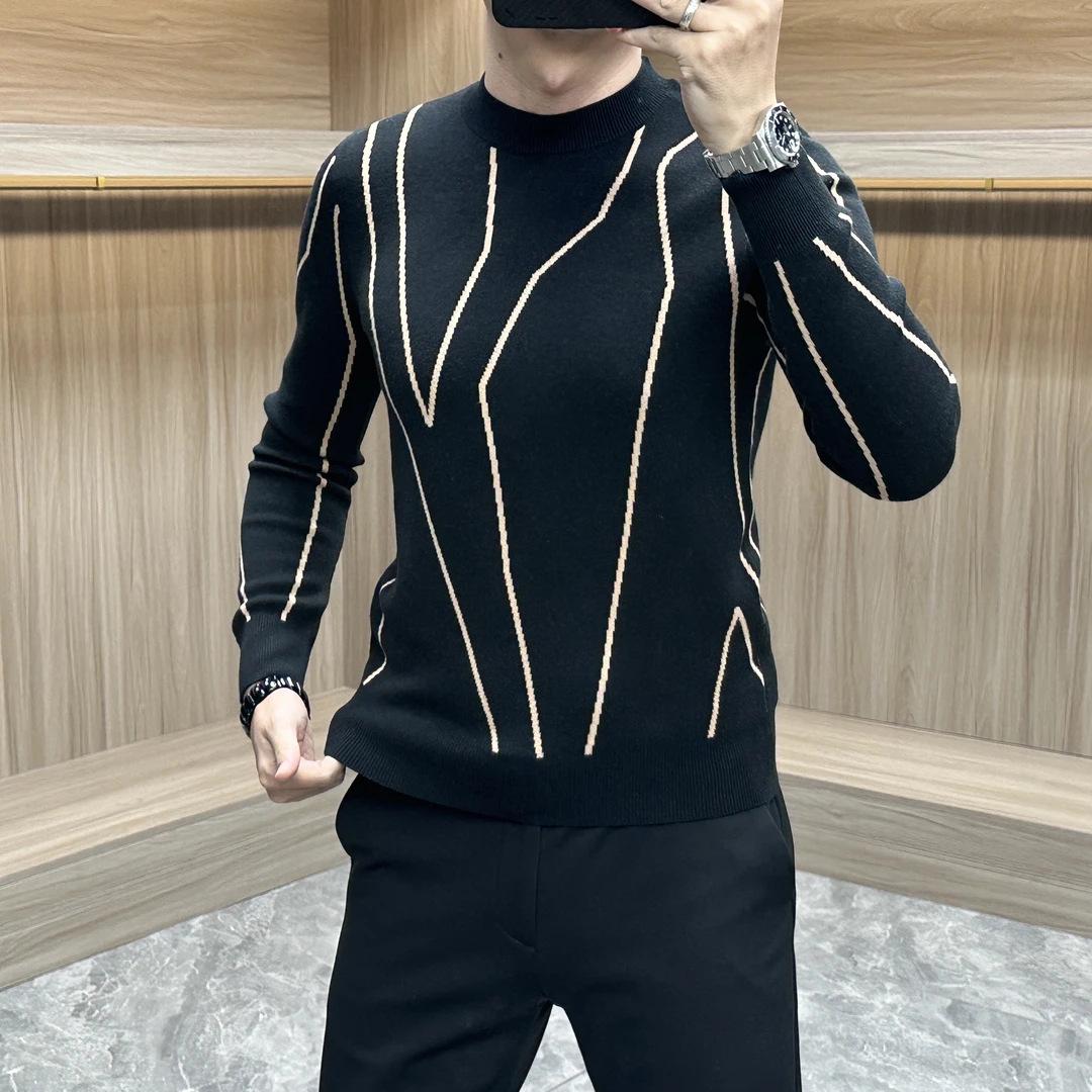 Мужской толстый теплый вязаный свитер с круглым вырезом - Базовый слой Осень/Зима M (50-60kg) чёрный