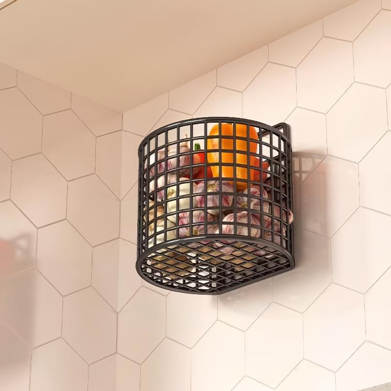1/2/3 Grid Wall Mounted Kitchen Shelf Organizer Metal Rack Pantry Storage Garlic Ginger Hanging Wire Basket Holder