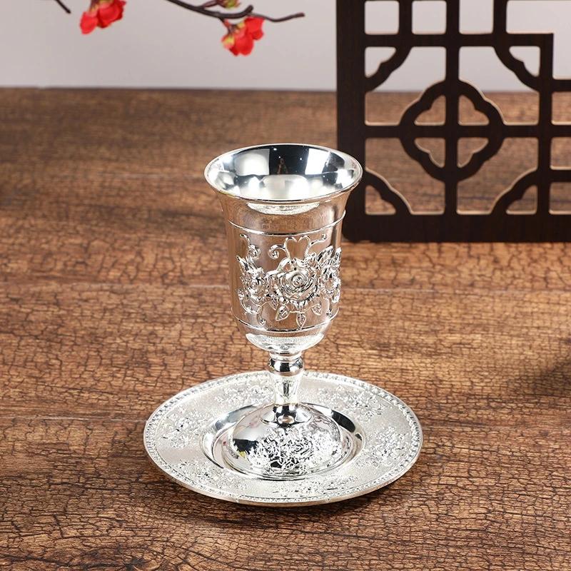 Silver Plated Kiddush Cup Nickel Plated Wine Cup With Saucer Je Shabbos Goblet Passover For Havdalah Passover Gift