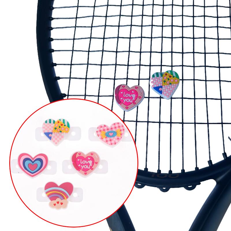 Amortizoare de Vibrații pentru Rachetă de Tenis din Silicon Colorate în Formă de Inimă Drăguțe Accesorii de Tenis Anti-Vibrații pentru Rachetă de Tenis