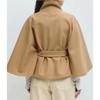 Fashion Solid Women's Lace Up Cape Coats Loose Stand Collar Batwing Sleeve Button Leisure Jackets Autumn Streetwear