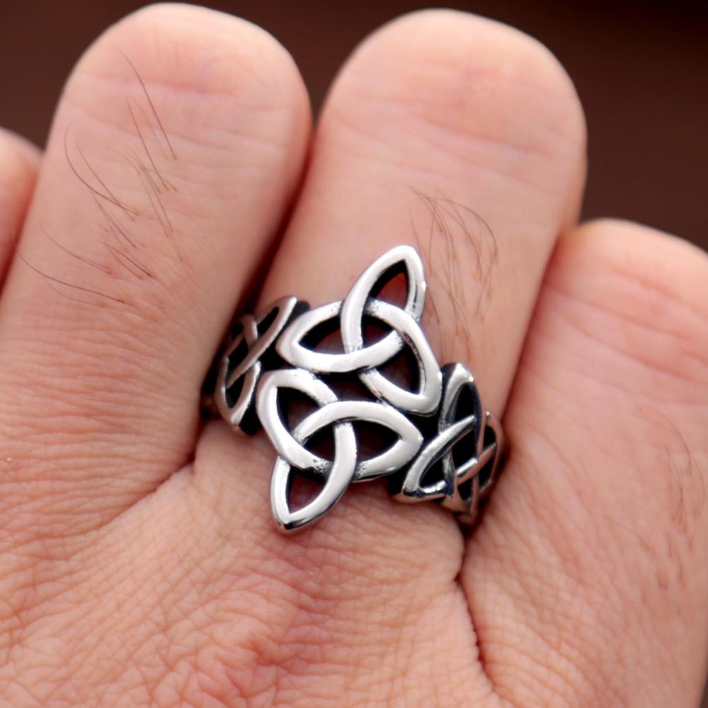 Vintage Celtic Knot Ring Hollow Out Stainless Steel Trinity Irish Rings for Men Women Viking Jewelry Gift Nordic Amulet