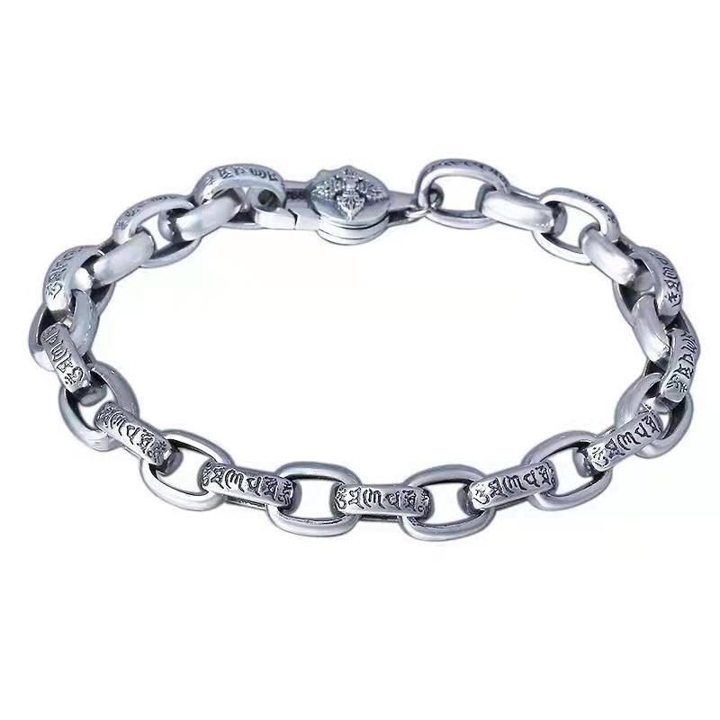 

Xsl Jiamei S925 тайский серебряный браслет в стиле ретро для мальчиков Kong Pestle Six-Character Truth Fine Jewelry 20CM