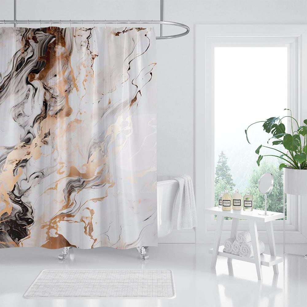Abstract Marble Shower Curtains Creative Geometric Design Blue Purple Watercolor Print Bath Curtain Modern Fabric Bathroom Decor