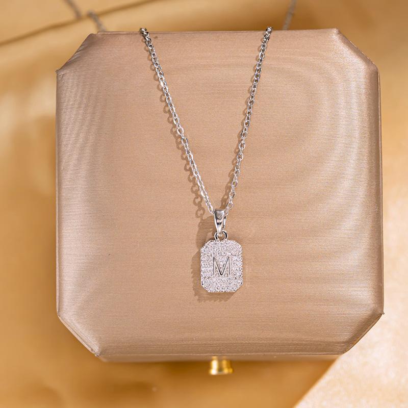 Golden Luxury Diamond Titanium Steel Necklace Women Fashion Slim Waist H Pendant Collarbone Chain