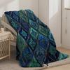 Elegant Turquoise Vintage Harajuku Blanket Aesthetic Geometric Pattern Soft Warm Cosy Throw for Bed Sofa Office Travel Hiking
