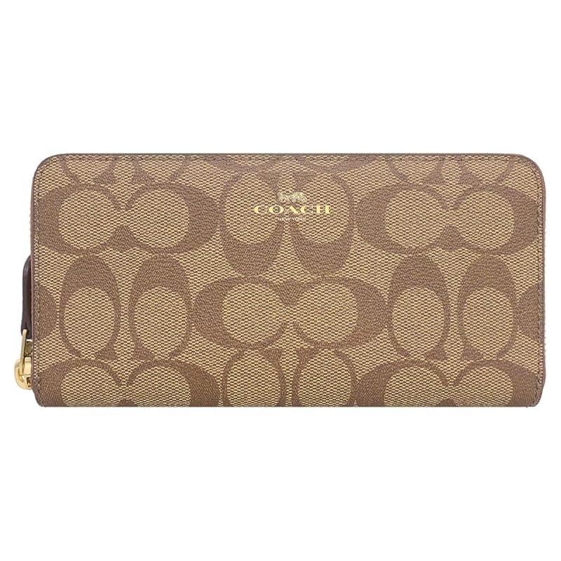 

[coach] COACH Wallet (long wallet) F59267 59267 Khaki x saddle luxury signature PVC leather slim accordion zip around ladies [Outlet product] [brand]
