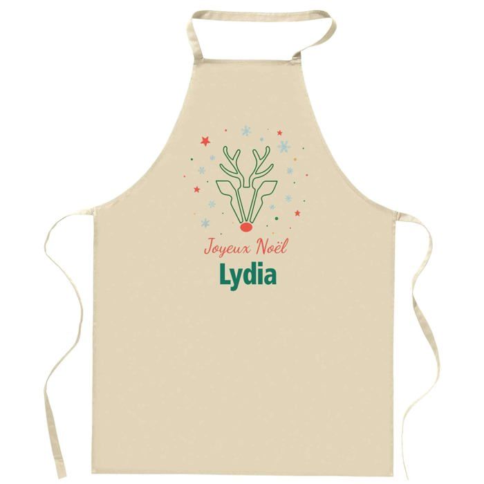 Tablier de cuisine - Lydia Cerf - Motif Joyeux Noël (cerf) - Coton résistant - Impression France