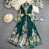 Abito lungo da donna con stampa vintage da palazzo, primavera e autunno, abiti larghi monopetto, lunghi abiti da sera