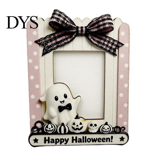 Halloween Photo Frame Wooden Frame, Cute Ghost Butterfly Cat Tabletop Decor Display Slot with Stand, Sweet Kawaii Pumpkin Picture Holder for