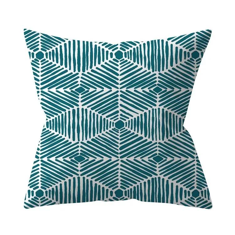 Teal Blue Cushion Cover Decorative Sofa Cushions Polyester Geometric Pillow Covers 45x45 Throw Pillows Single Side Pillowcases