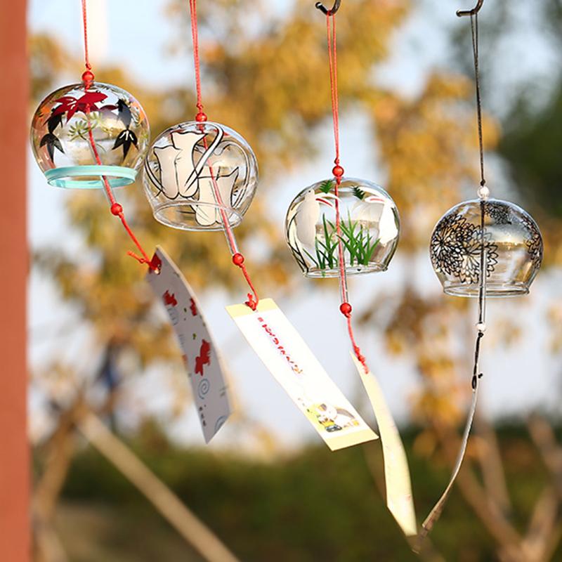 Japanese Sakura Glass Wind Chime Wind Bell Kawaii Room Decor Aesthetics Wind Campaigns Wall Decor Music Bell Sound Wind Spinner