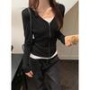 Autumn and winter new black and white contrasting color inner bottoming shirt long-sleeved t-shirt women's fake two niche design slim-fit 