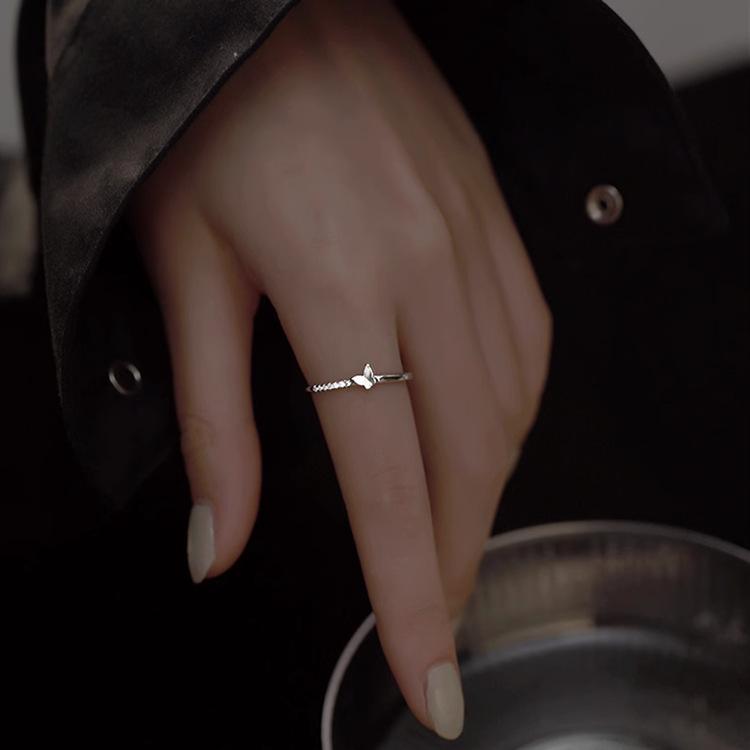 925 Silver Plated Adjustable Butterfly Ring for Women - Light Luxury, Japanese Style, Trendy Fashion