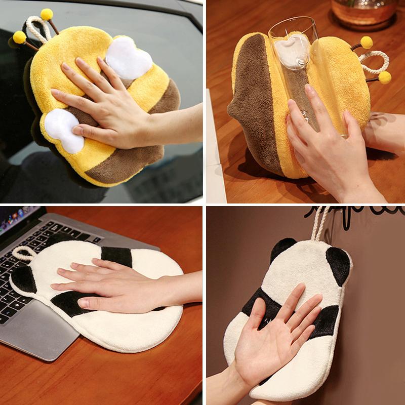 Coral Fleece Hand Towel Cute Cartoon Plush Lanyard Multi-Functional Absorbent Towels Wipe Handkerchief Rag Cleaning Cloth