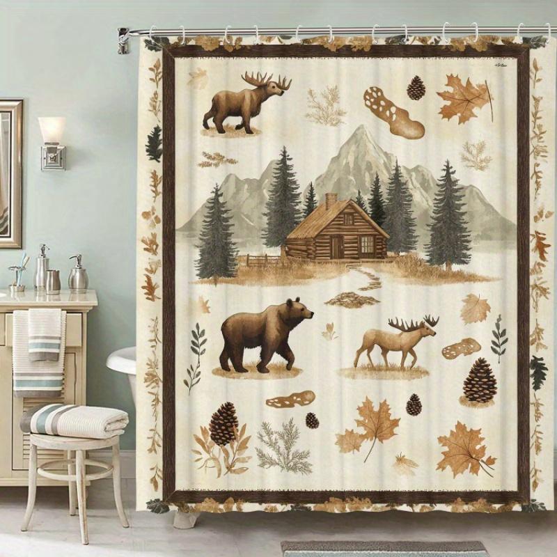 Small Cabin Theme Shower Curtain 12 Hooks Suitable for Room Home Hotel Washable Window Curtains Bathroom One Piece