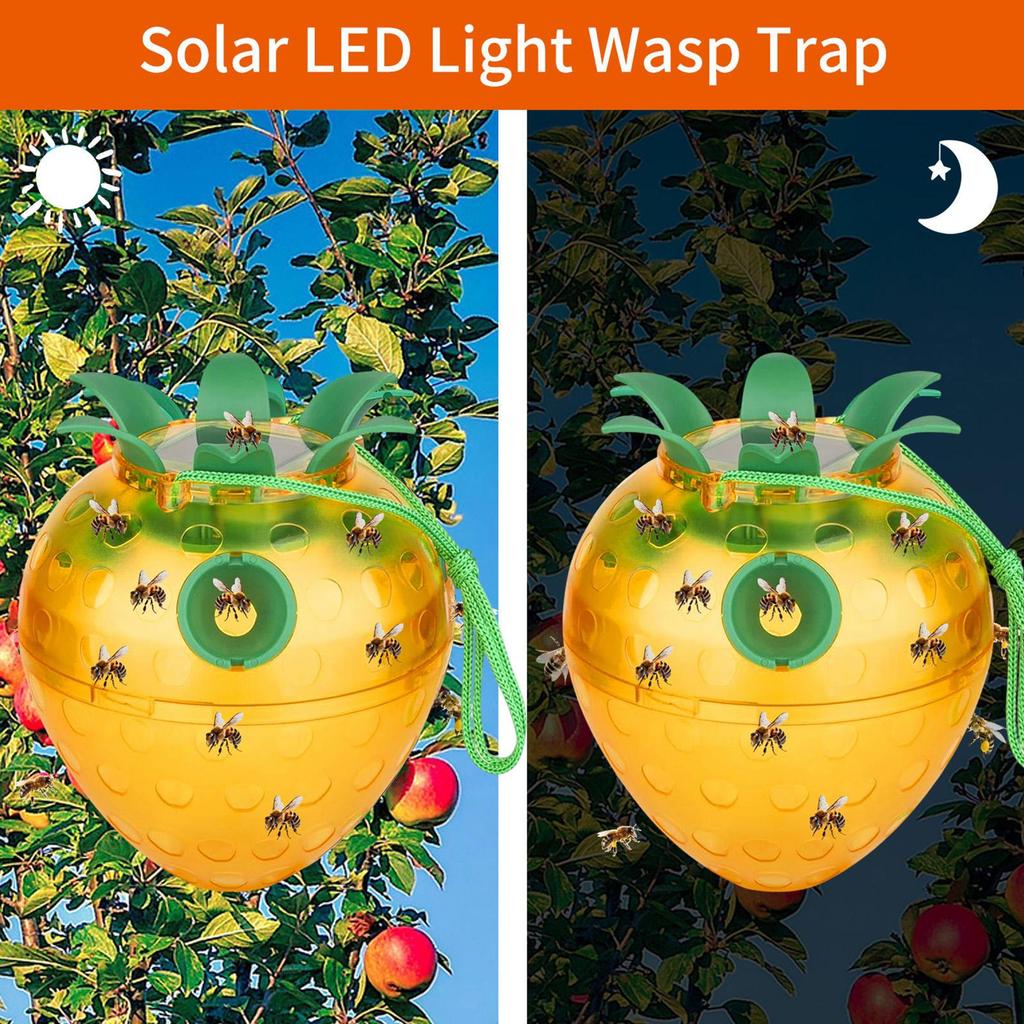 2Pcs Wasp Traps Outdoor Hanging Solar Powered with LED Carpenter Bee