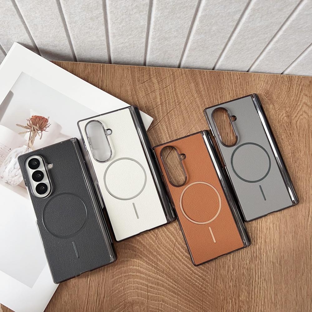 For For Samsung Galaxy Z Fold 7 6 5 4 Leather Magnetic Case For MagSafe Wireless Charging Shockproof Protective Cover For Z Fold7