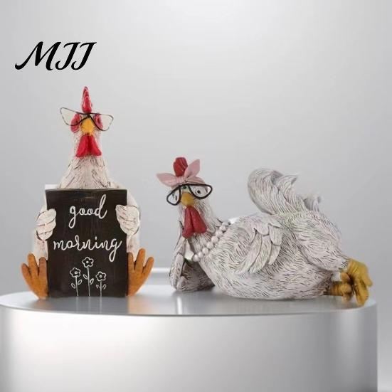 Resin Rooster Ornament Rustic Figurine Distressed Chicken Statue Farmhouse Unique Animal Sculpture Style for Thanksgiving Day Desktop