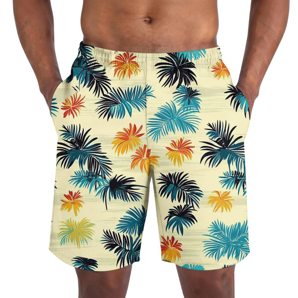 Men's Casual Printed Drawstring Shorts Loose Fit Lightweight Summer Beach Shorts with Elastic Waistband and Side Pockets