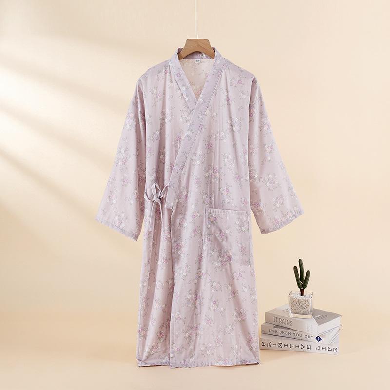 Robe de nuit en gaze florale 100% coton pour femme - Douce pour la peau & Absorbante Robe d'intérieur de loisirs