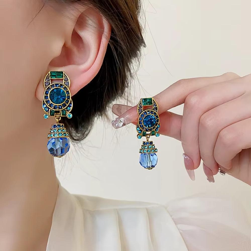 Rhinestone Blue Crystal Earring Sparkle Stud Earring Women Jewelry Drop Earring  Party