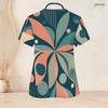 Women Plus Size Abstract Printed Nurse Scrub Top Keyhole Neck Short Sleeve With Front Pockets