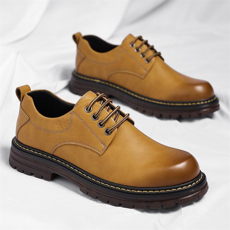 Low Top Platform Big Head Work Shoes for Men Solid Color Fashion Casual Leather Shoes Male British Fashion Retro Dress Shoe Man
