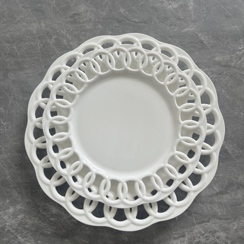 Ceramic Hollowed Out Western Dining Plate Serving Plate Restaurant Appetizers Tableware Fruit Cake Dim Sum Plates Tableware