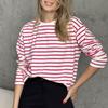 Spring Long Sleeved Striped T-shirt, Versatile European and American Casual Round Neck Pure Cotton Striped T-shirt