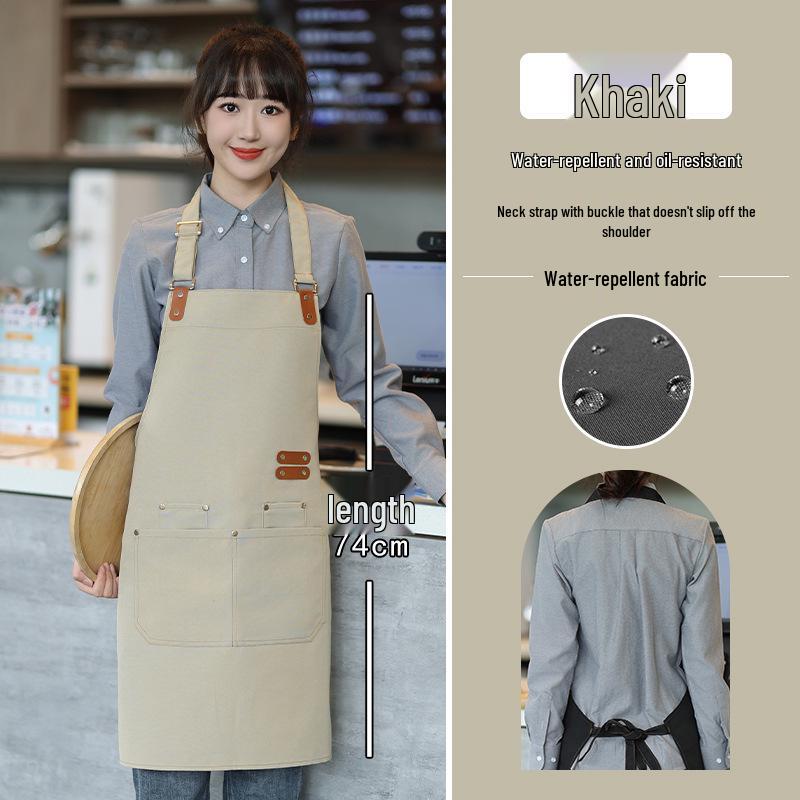 Waterproof Canvas Barista Apron – Logo, Baking, Milk Tea Shop, Florist, Bartender, Dirt-Resistant.
