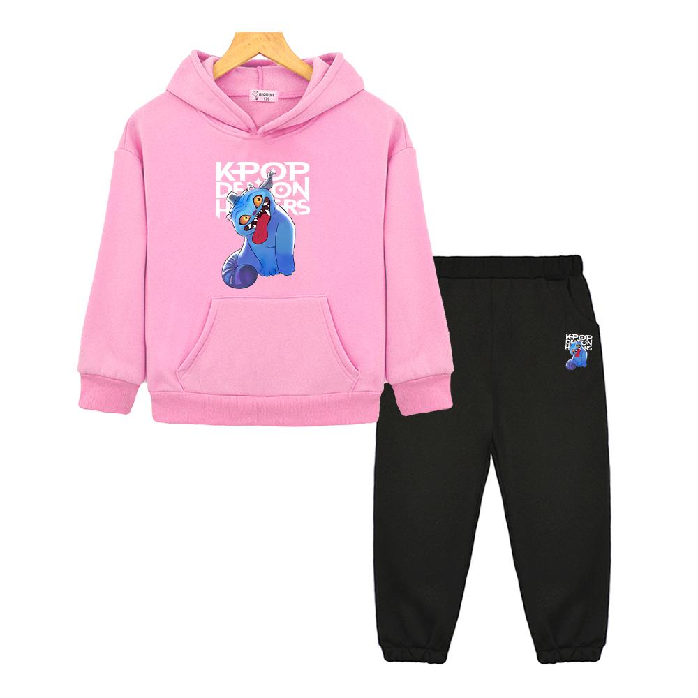 kids boutique clothes kpop demon hunters print hoodie Fleece Sweatshirt Jacket boys girls Hooded Spors Sets Autumn 2pcs pullover+Pants