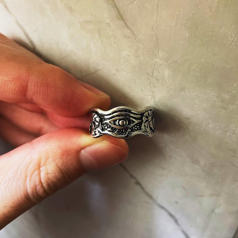 Inel retro Horus Demon Eye pentru bărbați, culoare argintie, punk gotic, reglabil, inel deschis, lucrat manual, rock, unisex, bijuterii, accesorii cadou