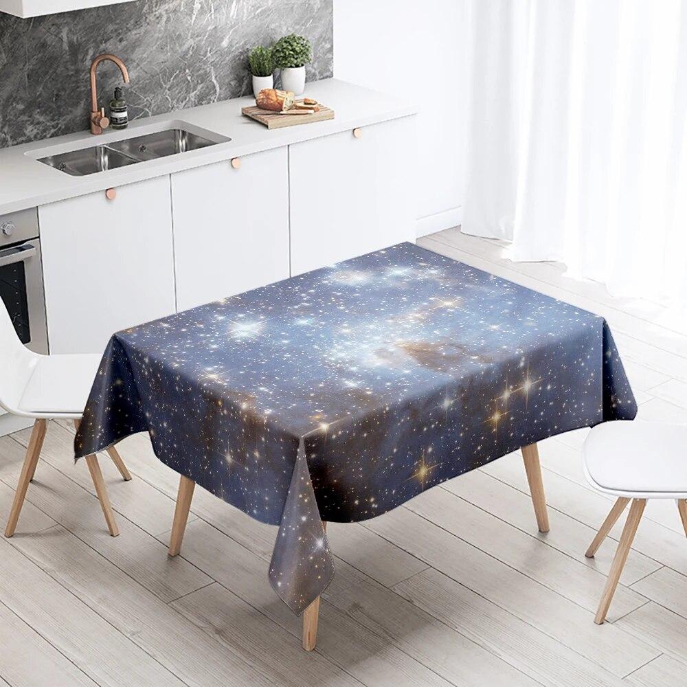 Starry Universe Tablecloth Camping Party  Anti-Stain Waterproof Rectangular Kitchen Dining Table Home Decor