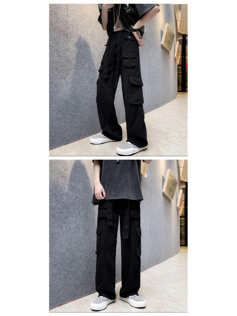 Men's Multi-Pocket Overalls: Original American High-Street Retro Hip-Hop Style, Japanese Straight Casual Pants Trend.