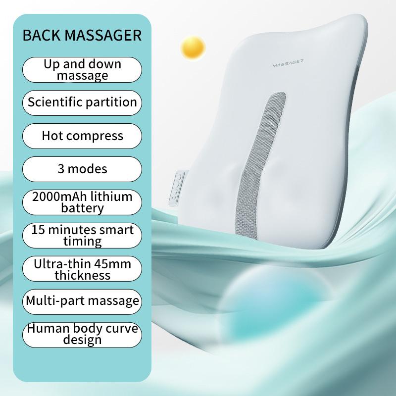 

Электрический массажер для спины Jinkairui с подогревом, портативная массажная подушка, поддержка шейного отдела талии, глубокое разминание тканей, шиацу, перезаряжаемое использование