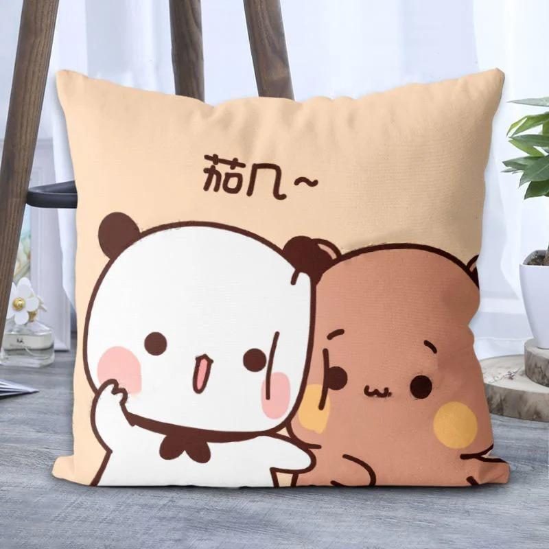Panda Bubu and Doodle Print Couple Cartoon Series Square Pillowcase Soft Waist Sofa Cushion Cover Bedroom Room Pillowcase