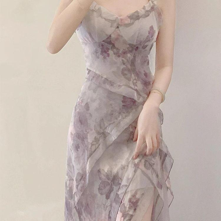 Feeling Beautiful Seaside Floral Bodycon Dress - Women s Summer Spaghetti Strap Small (Recommended 85-100 lbs)