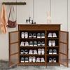 3-Tier Bamboo Shoe Cabinet W/ Shutter Doors & 1 Drawer - Holds 25 Pairs, Modern Wooden Shoe Rack Organizer for Entryway, Hallway