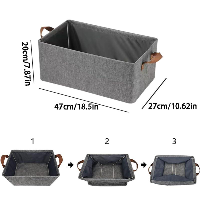 2 PCS Large Capacity Foldable Storage Box Cationic Fabric with Sturdy Steel Frame Support,  Perfect for Storing Clothe Jeans