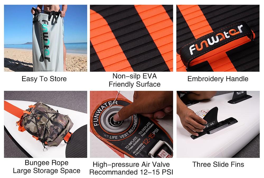 Placă gonflabilă FunWater Cruise Stand Up Paddle 335x84x15cm Ultra-ușoară pentru toate nivelurile cu rucsac de călătorie cu geantă uscată de 10L