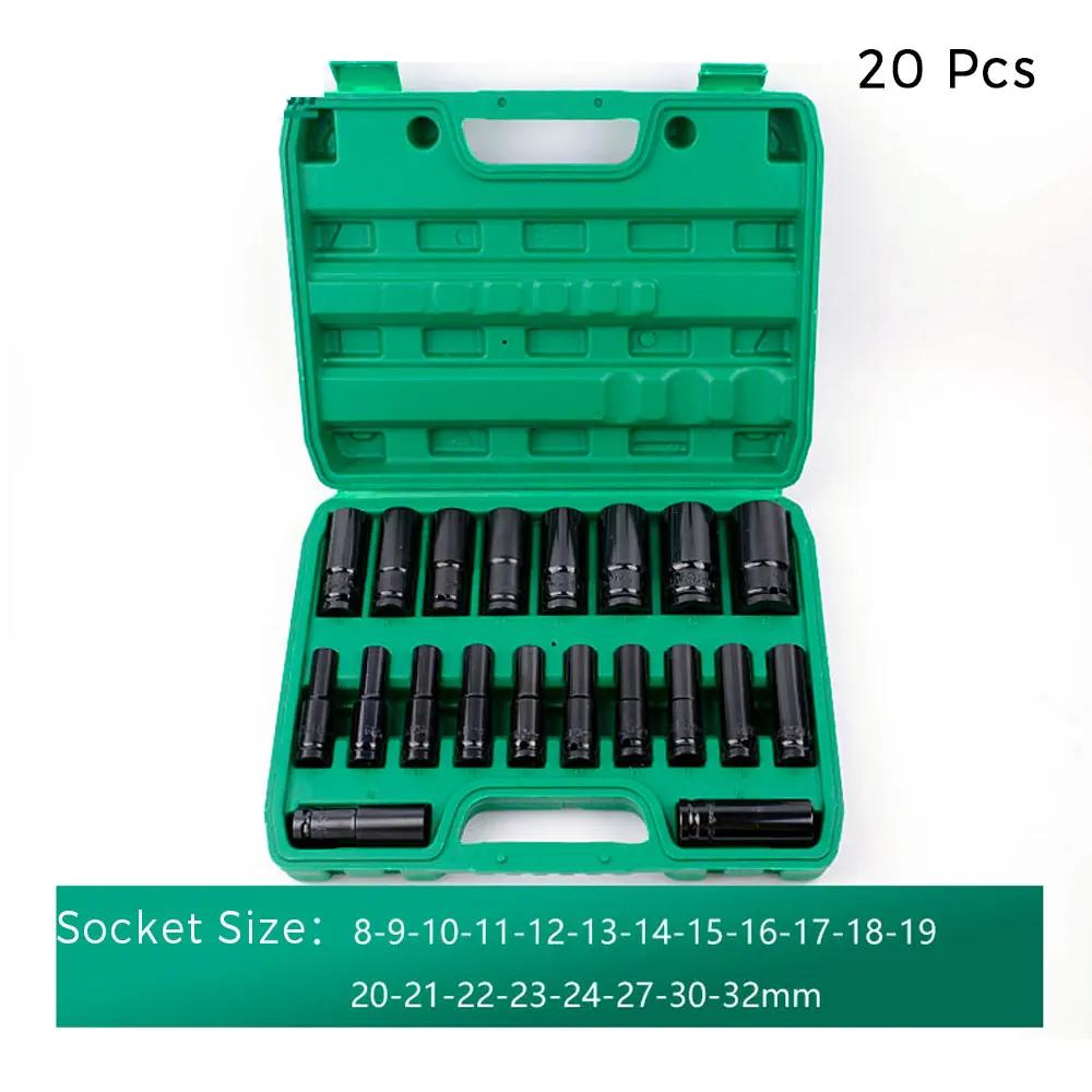 1/2" Drive Socket Set 10 Pcs Metric Deep Socket Set 6 Point Hex Design Impact Socket Set with Portable Storage Case