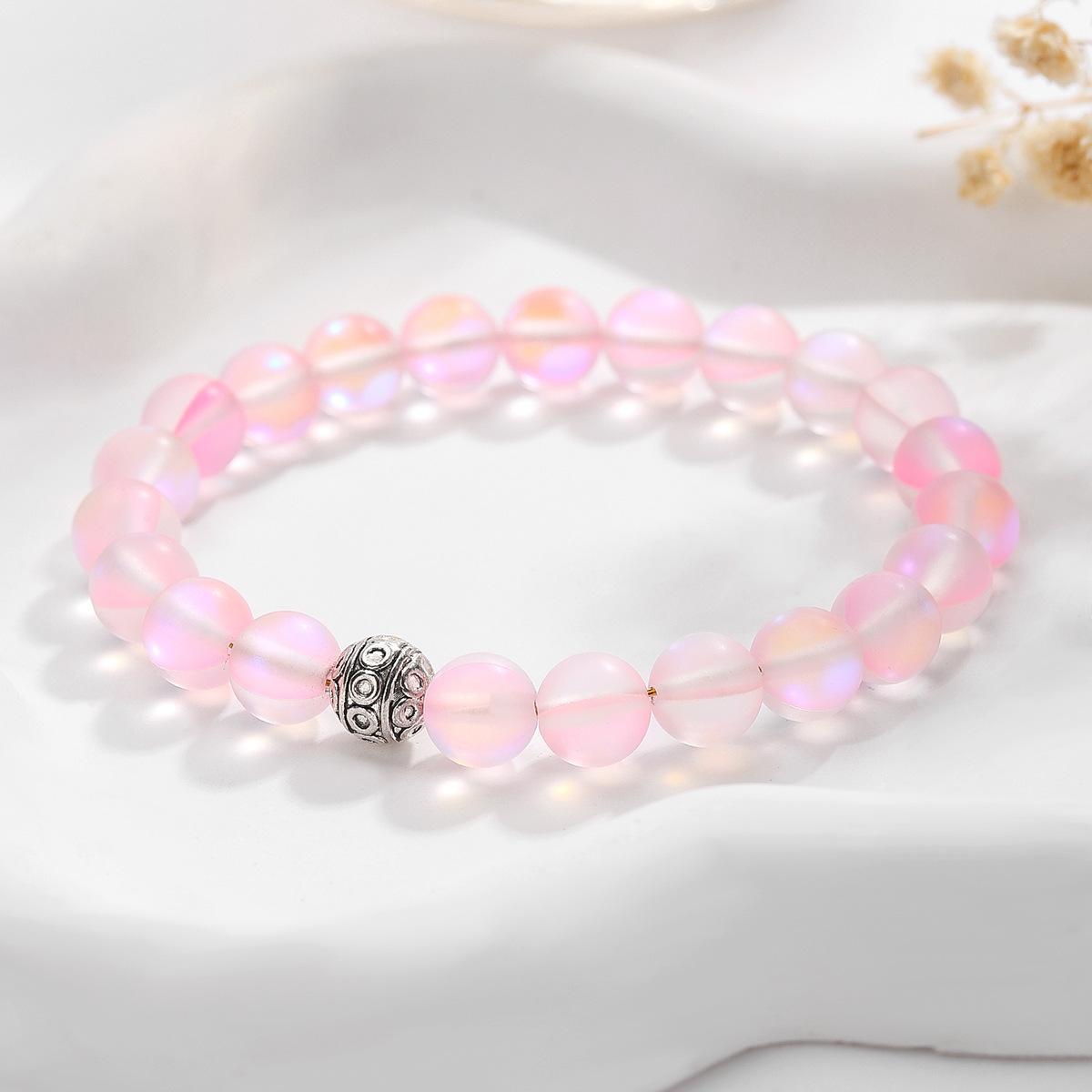 

Colorful Moonlight Stone Bracelet, 8mm Sparkling Stone, Elastic Beaded Bracelet, Bohemian Jewelry,Christmas gift, Valentine s Day gift, Birthday gift рожевий