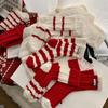 Christmas New Year's fleece socks, red striped women's mid length socks, New Year's socks with warm and fleece red socks