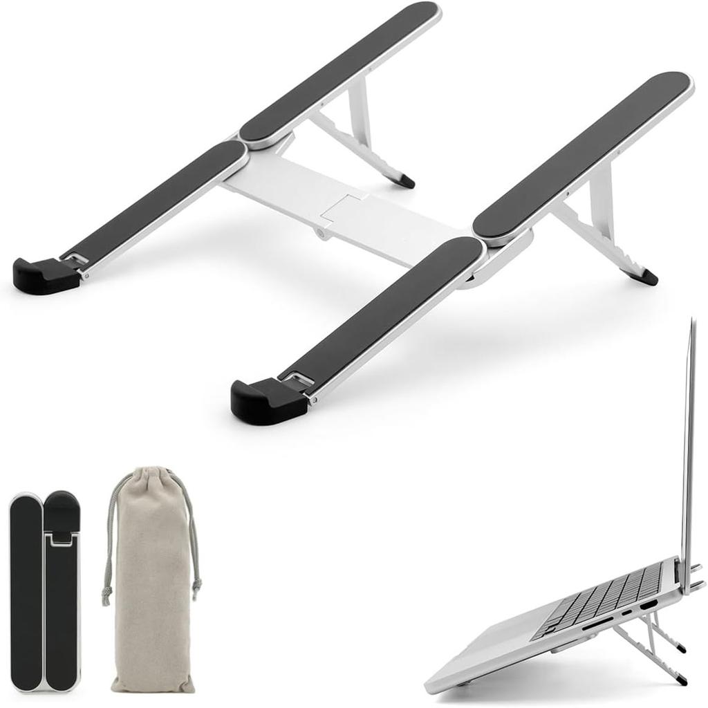Bi-foldable Foldable & Portable Laptop Aluminum Stand for Desk and Car Lightweight Tablet Stand for Business Travel