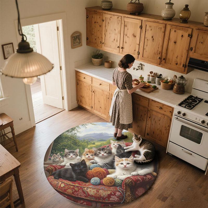 Christmas Kitten Pattern Round rug,Carpet Rug for Living Room Bedroom Playroom ,Non-slip Floor Mat,Holiday Gifts and Birthday Gifts.