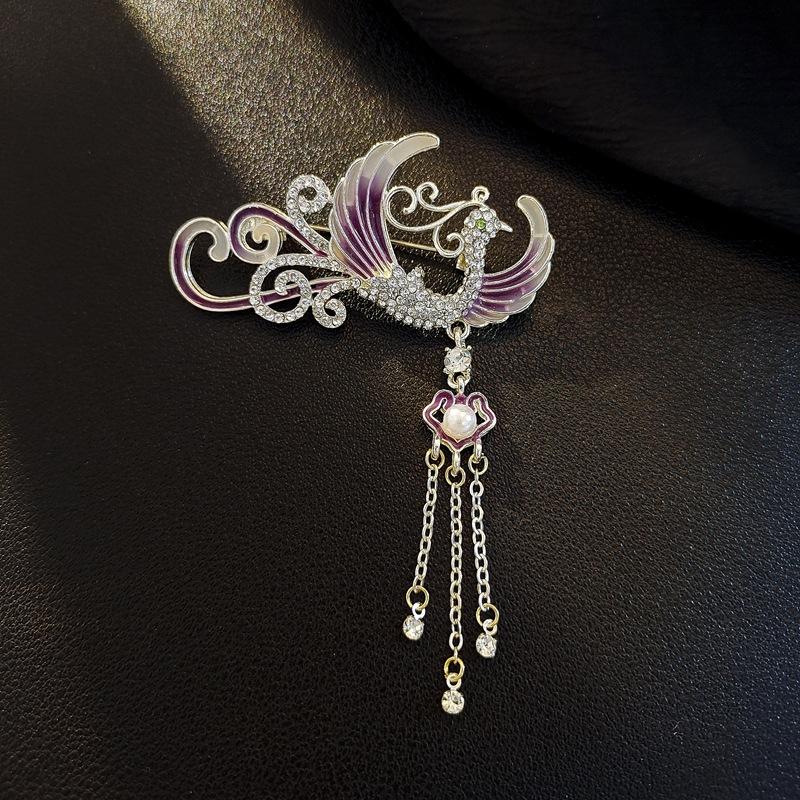 High-end Temperament Phoenix Female Exquisite Painted Oil Dripping Tassel High-end Brooch
