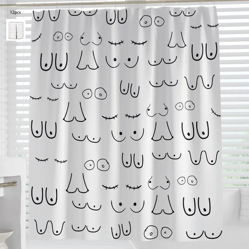 Sexy Boobs Shower Curtain Boob Feminine Feminist Seamless Breast Pattern Bathroom Curtains Polyester Bathroom Screen with Hooks